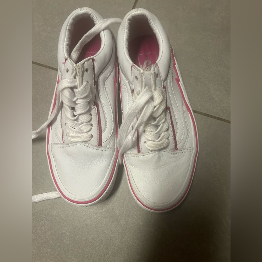 Vans Kids White and Pink Sneakers
